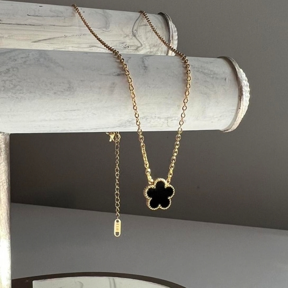 Gold and Black Clover Pendant Necklace